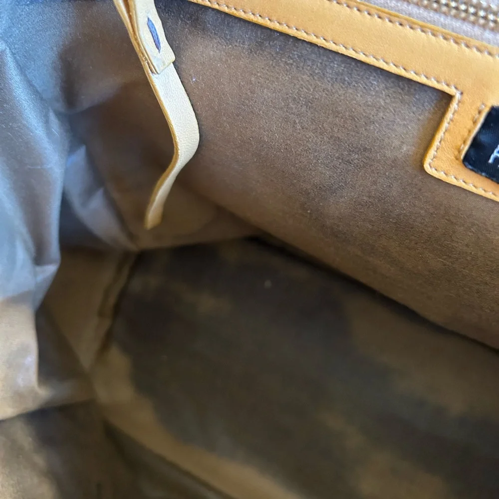 DOUGLAS HANNANT MUSTARD GOLD BROWN TRIM GOLD HARDWARE FEET TURN LOCK SATCHEL BAG - Picture 6 of 16
